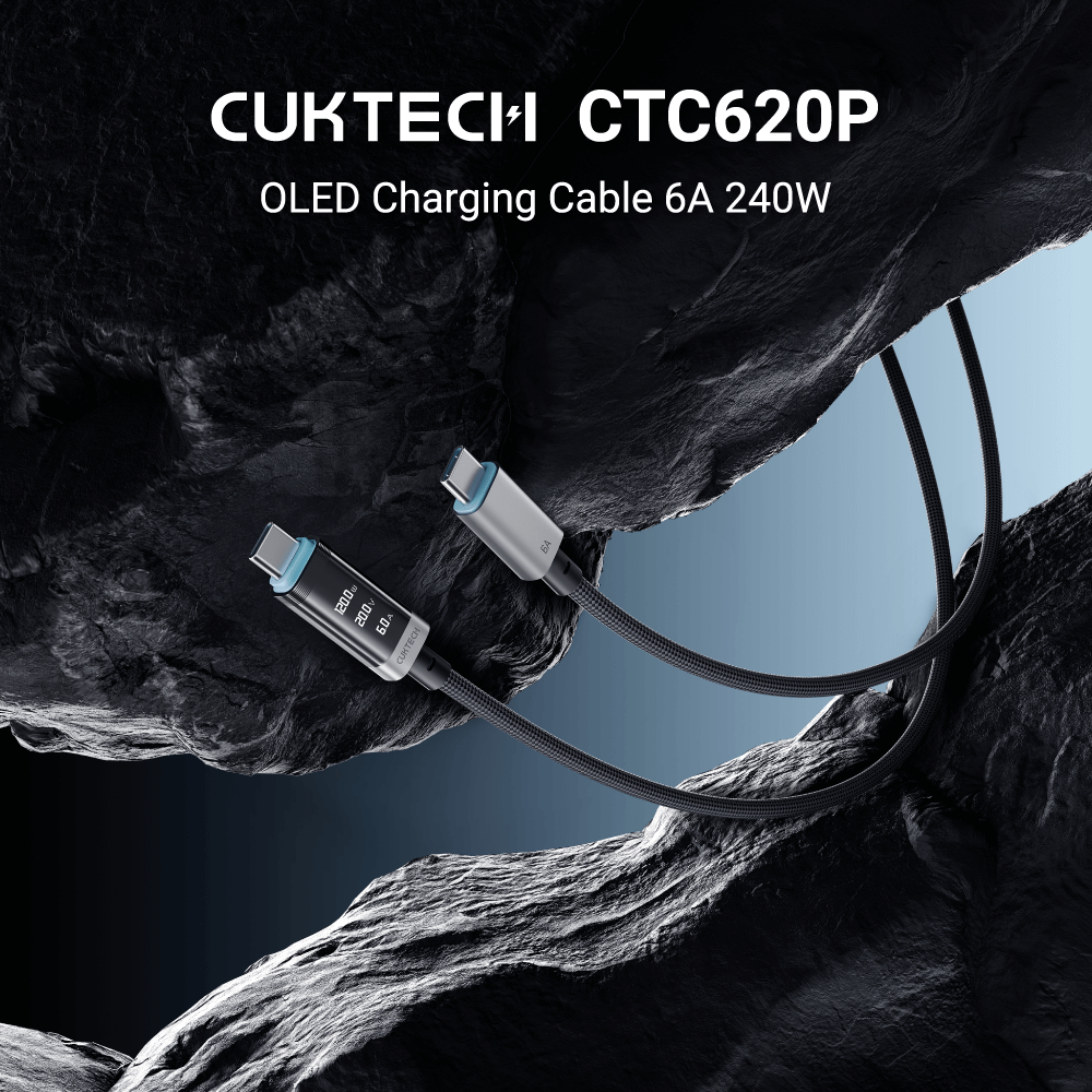 สายชาร์จ CUKTECH CTC620P สีดำ 6A 240W สายชาร์จมีจอ USB-C TO USB-C รองรับชาร์จเร็ว PD3.1